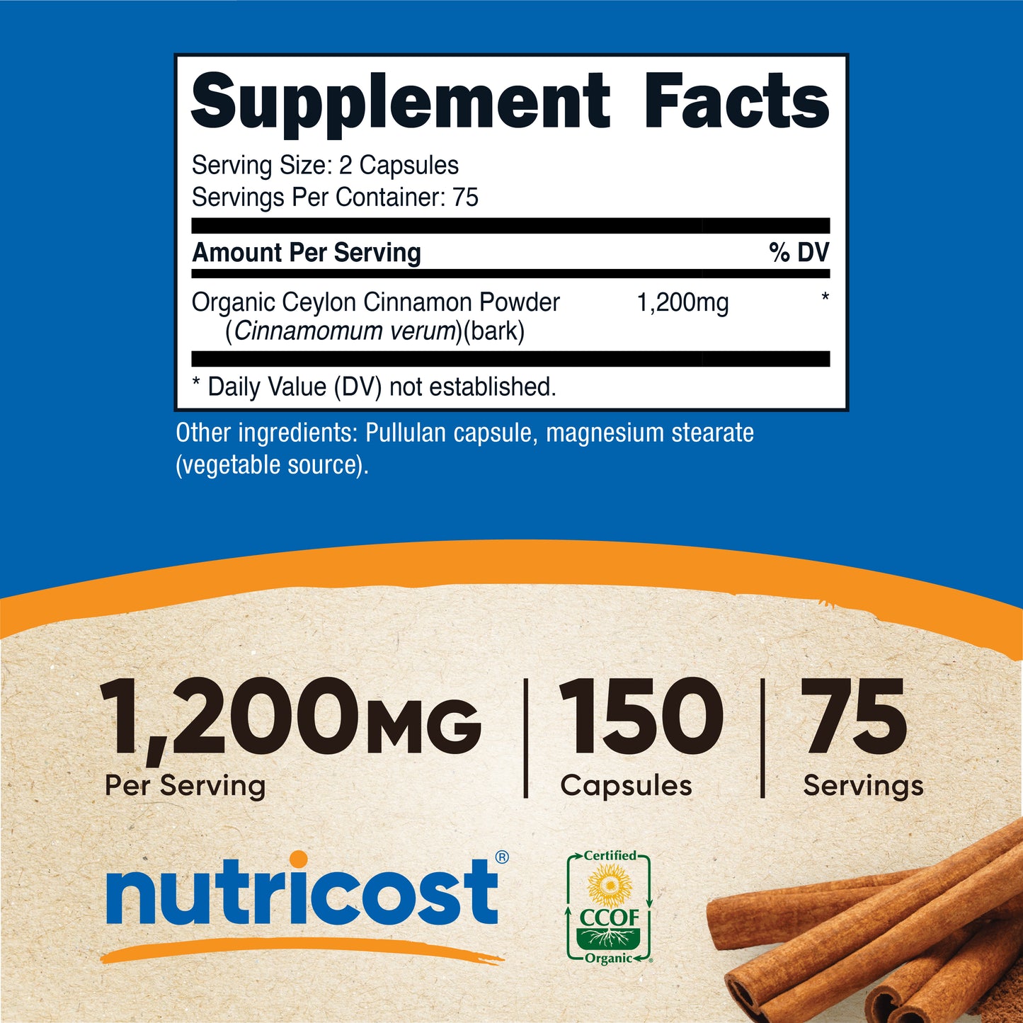 Nutricost Organic Ceylon Cinnamon Capsules