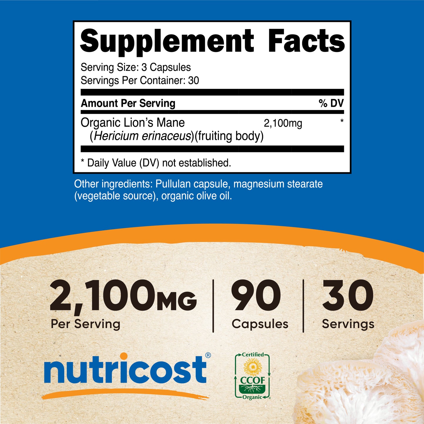 Nutricost Organic Lion's Mane Mushroom Capsules