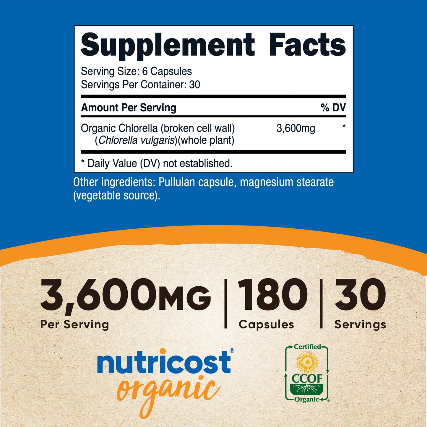 Nutricost Organic Chlorella Capsules (600 MG) ( 180 Capsules)
